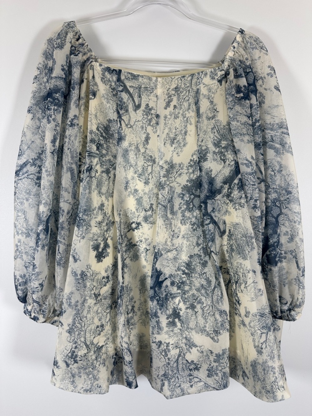 NWT H.A.H Ha Huong Blue Toile Puff Sleeve Puff Hem Mini Dress M - Picture 3 of 7